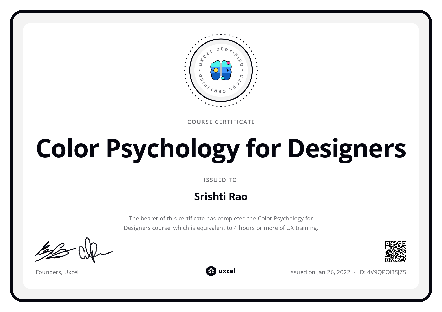 Srishti Rao's certificate